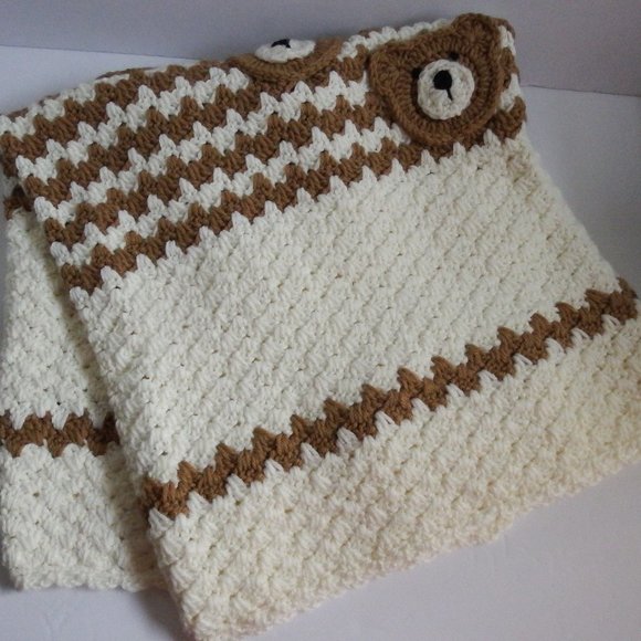 NEW Bears Baby Blanket Hand Crocheted - Picture 2 of 6
